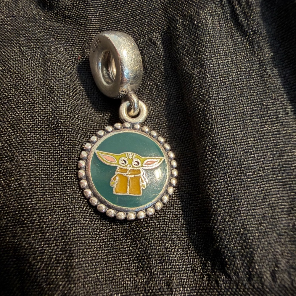 Silver-tone Grogu Enamel Dangle Charm